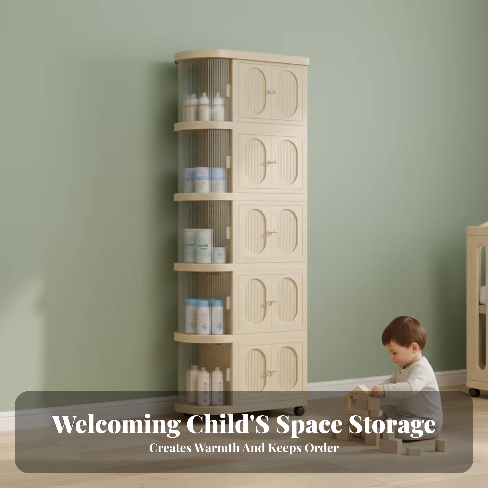 Baby Nursery Shelves - Пятиуровневый детский шкаф-комод теплого бежевого цвета