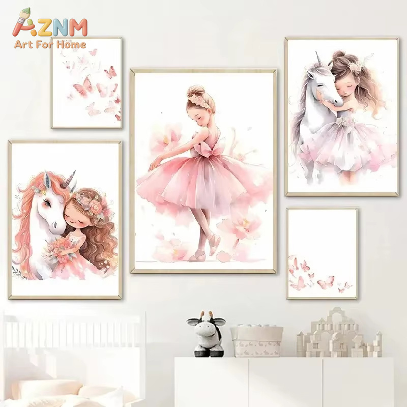 Baby Unicorn Nursery - 1 шт., розовый постер с балериной,