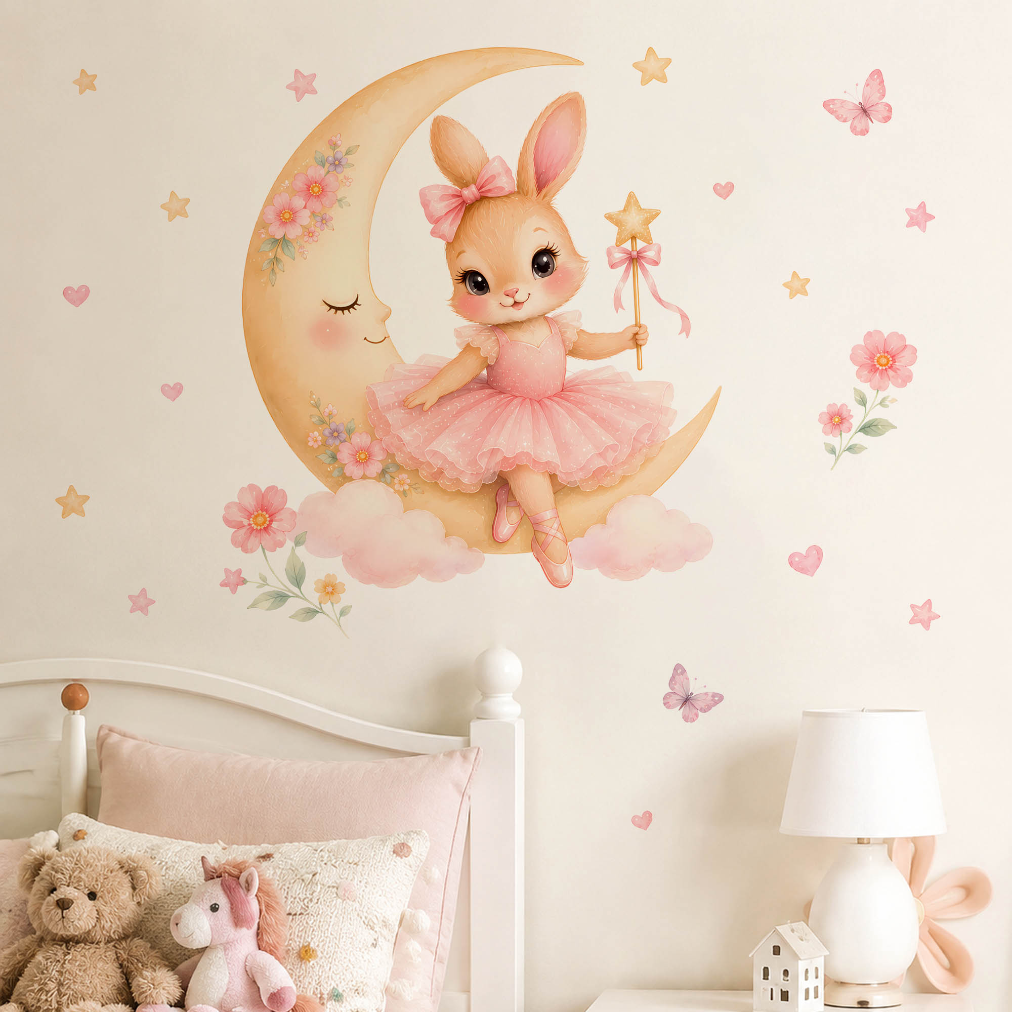 Baby Girl Nursery Quotes - Наклейки на стену «Акварельная балерина-зайчик с