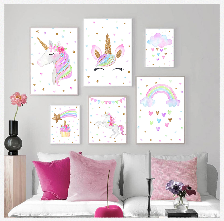 Baby Unicorn Nursery - Милые картины на холсте в скандинавском