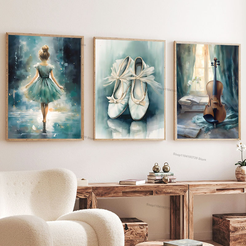 Baby Nursery Posters - Акварельные картины с балериной, цello и