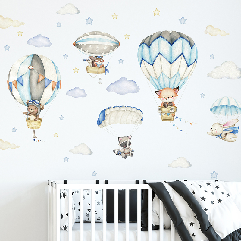 Baby Nursery Stickers - Мультяшные милые животные, воздушные шары, наклейки