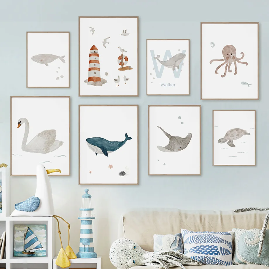 Baby Nursery Posters - Настенное искусство с изображением морских животных: