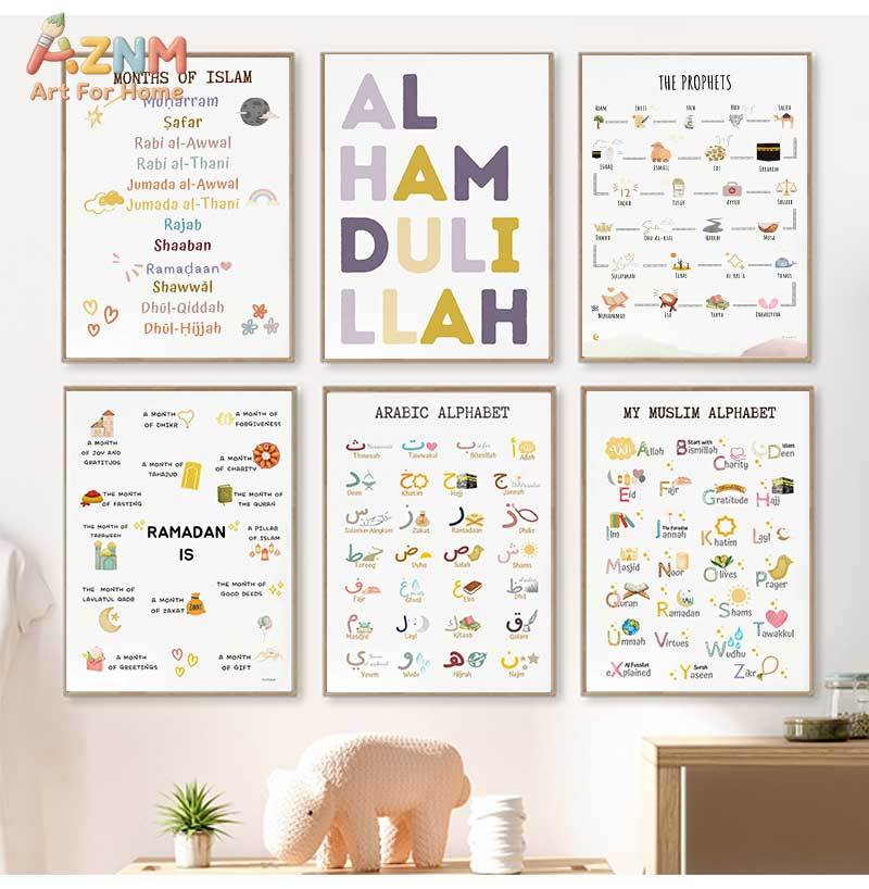 Baby Nursery Posters - Исламские мусульманские пророки, арабский алфавит, Аллах,