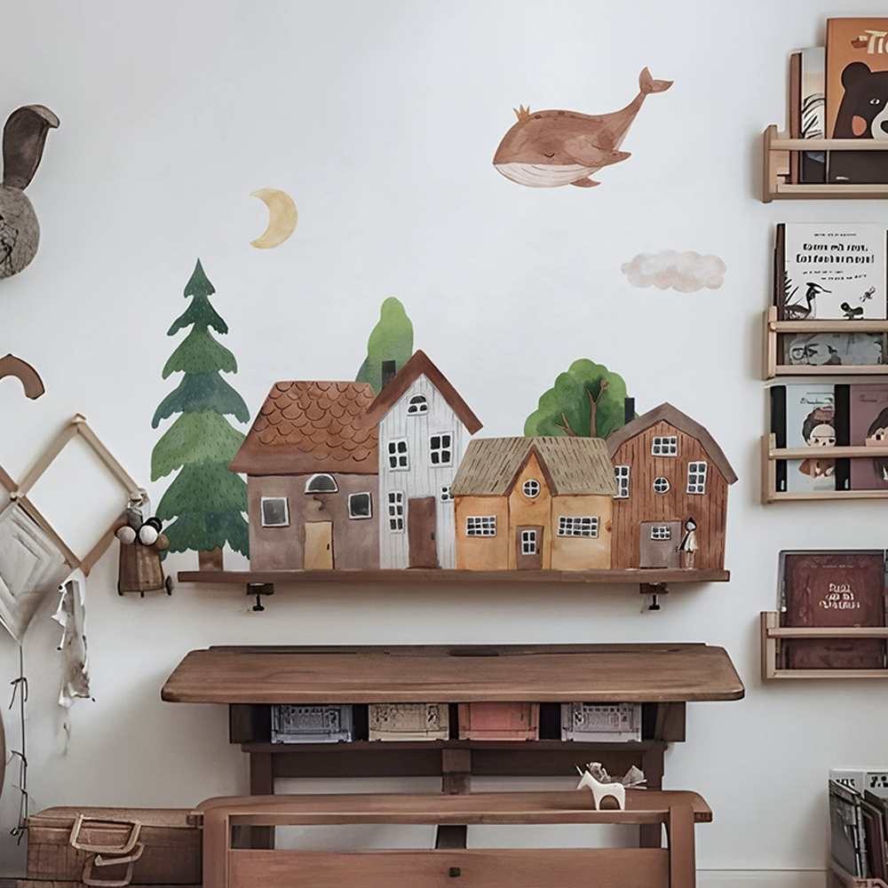 Baby Nursery Ornaments - Тканевая мультяшная лесная винтажная городская стена