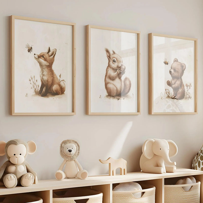 Baby Nursery Posters - Постеры с животными: медведь, кролик, лиса,