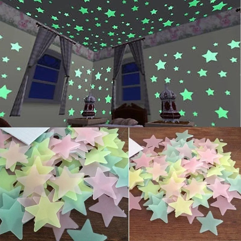 Baby Nursery Stickers - 100 шт. флуоресцентных светящихся в темноте