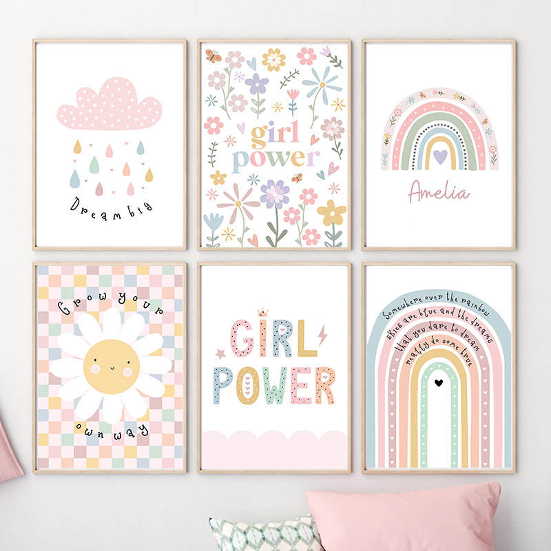 Baby Nursery Posters - Солнце Цветок Радуга Облако Сердце Детская